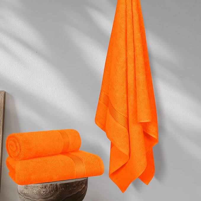 Elvana Home Cotton 2 Pack Oversized Bath Towel Set 28x55 inches, Large Bath Towels, Ultra Absorbant Compact Quickdry & Lightweight Towel, Ideal for Gym Travel Camp Pool - Orange