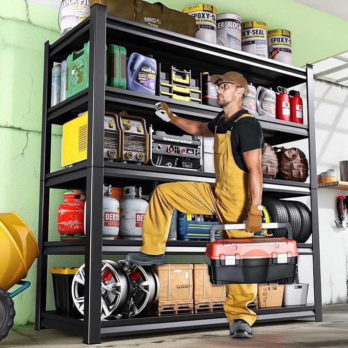 Garage Shelving,Heavy Duty Garage Storage Shelves,Metal Shelving Unit,5 Tier Adjustable Steel Utility Shelf,Use for Basement,Warehouse, Pantry Closet,Black (Steel-72 H*45.7" W*19.7" D)