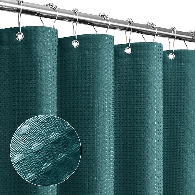 Gibelle Seaweed Green Shower Curtain, Waffle Weave Textured Fabric Shower Curtain for Bathroom - Soft Cloth & Hotel Spa Luxury, Water Repellent, Machine Washable, 72X72, Seaweed Green