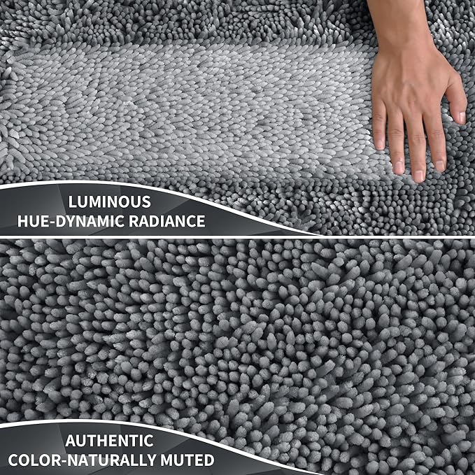 Yimobra Luxury Chenille Bathroom Rug Mat, Extra Soft and Absorbent Shaggy Bath Rugs Non Slip, Machine Washble Dry, Plush Floor Carpet for Tub, Shower, and Bath Room, 36x24 Inch, Silver