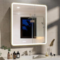 BEAUTYPEAK 30 x 32 LED Bathroom Medicine Cabinet Mirror, Adjustable Shelves, Silver Aluminum Cabinet, Anti-Fog Stepless Dimmable 3 Colors White/Natural/Warm, Easy to Install(Wall Mount/Recessed)