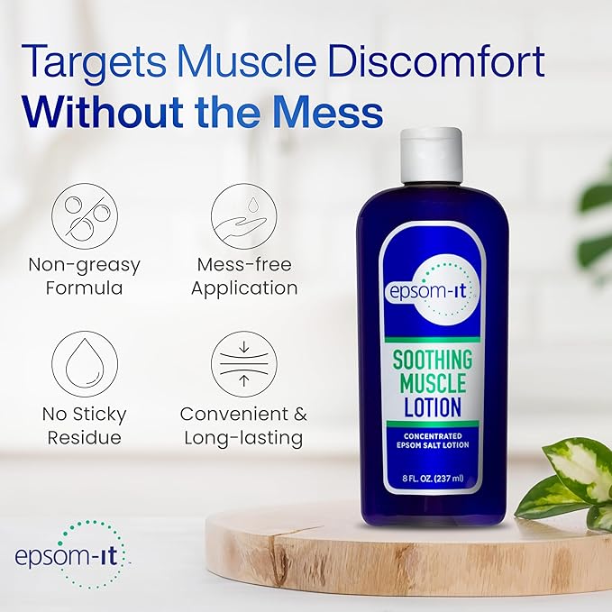 EPSOM-IT Soothing Muscle Lotion - Epsom Salt Magnesium Sulfate Cream Arnica for Muscle Stiffness, Topical Magnesium Lotion, Providing Comfort for Legs, Knee and Feet, 8.0 oz., 2-Pack