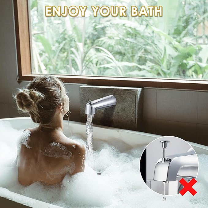 Enhon 7 Inch Slip on Tub Spout with Diverter, Compatible with Moen 3839/Moen 3853, Bathtub Diverter Spout Fits 1/2" Copper Water Tube(5/8" Diameter), 5/32" Hex Wrench (Polished Chrome,Classic)