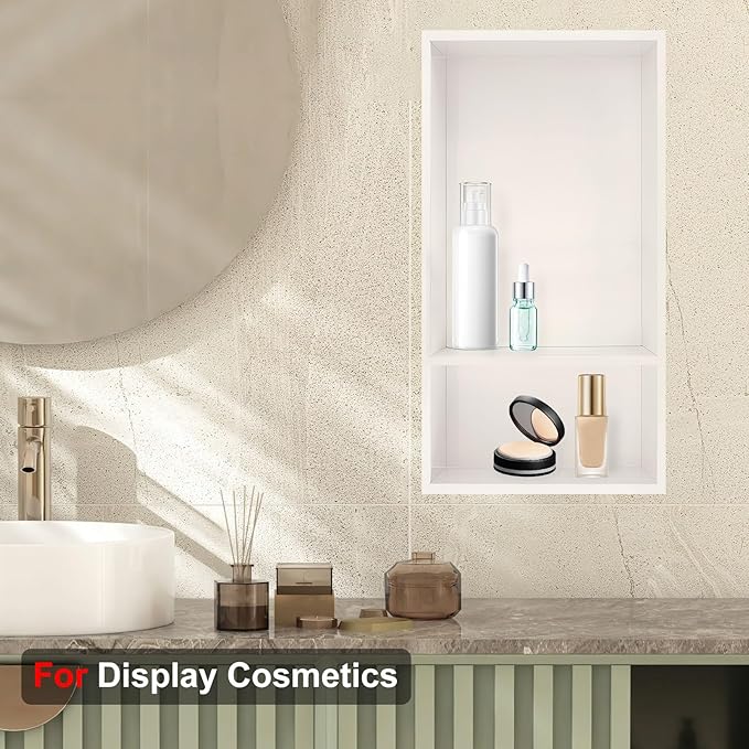 Shower Niche,12 * 24 Stainless Steel Elegant Bathroom Niche, No Tile Needed Recessed Shower Shelf Organizer for Storage,Warm White