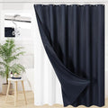 3 in 1 Long Navy Blue Shower Curtain Set-72 W x 78 H, Modern Waffle and PEVA Liner Set with 12 Stainless Steel Hooks, Waterproof Fabric for Bathroom