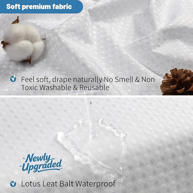 2-in-1 Waterproof Fabric Shower Curtain - No Separate Liner Needed, Hotel-Style Waffle Weave, Effortless Cleaning & Washable Bathroom Shower Curtain Set,72Wx72H,White