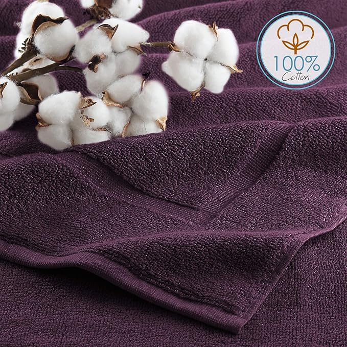 Hearth & Harbor Bath Mat Towels - 100% Ring Spun Cotton Luxury Towels - Ultra Soft & Highly Absorbent, Bathroom Towels, Floor Mat - Purple