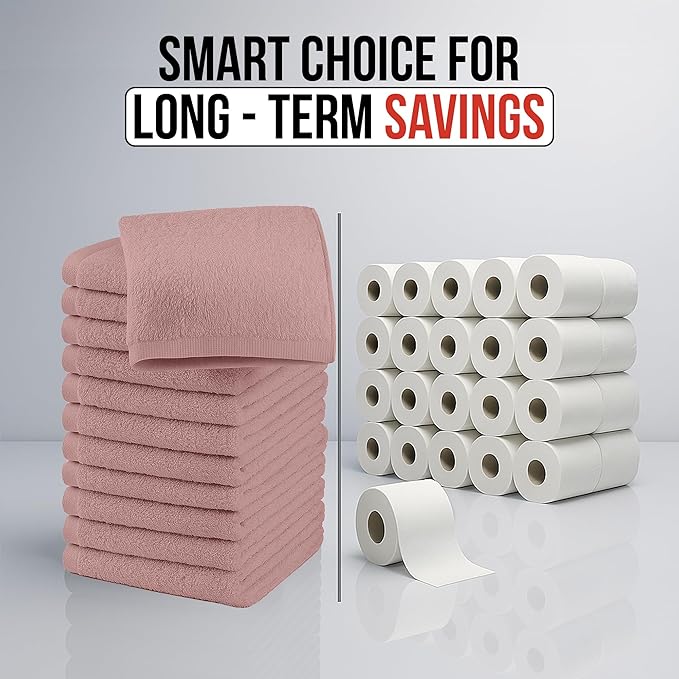 RIVERSIDE 12 Pack Washcloths - 12x12 Inches, 400 GSM, 100% Ring-Spun Cotton - Soft, Absorbent & Durable Face and Body Towels - for Bathroom, Spa, Gym, Makeup Removal & Everyday Use - Dusty Rose