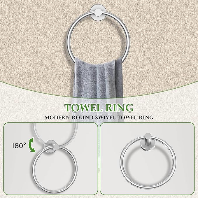 5-Piece Towel Bar Set Brushed Nickel Bathroom Hardware Set Include Towel Bar Towel Ring Paper Towel Holder Coat Hooks Stainless Steel Wall-Mounted 23.6 in