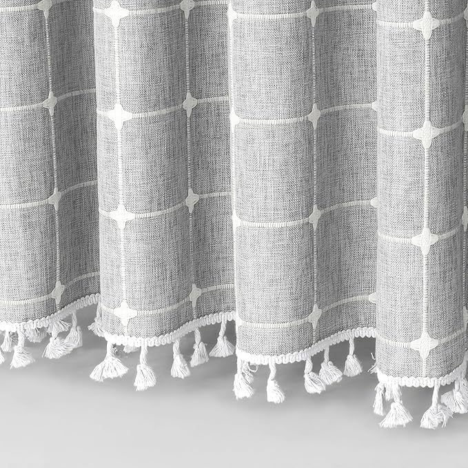 MitoVilla Grey Boho Small Stall Shower Curtain Set 36 x 72, Half Size Narrow Polyester Linen Fabric Shower Curtains for Farmhouse Bathroom Decor, Light Grey