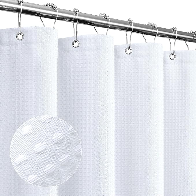 Gibelle Small Stall Shower Curtain 36 x 72, Narrow Half Waffle Weave Textured Fabric Shower Curtain for Bathroom, Water Repellent, Machine Washable, White