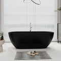 SJ STAR&JANE 69" Solid Surface Freestanding Bathtub Oval Stone Resin Soaking Tub Modern Stand Alone Tub with Overflow & Pop-up Drain, Matte Black for Bathrooms