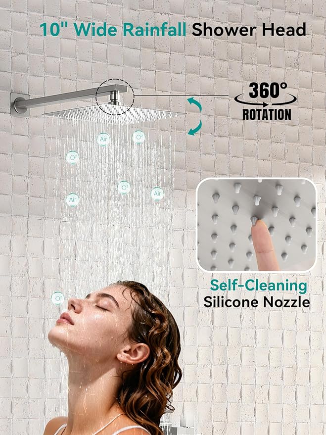 Lefton Shower System in Fahrenheit Display (Battery-free), 10” Overhead Shower Head with All-in-one Handheld Spray Showerhead and Bathtub Faucet, 4-in-1 Control System, SSWM2502 (Brushed Nickel)