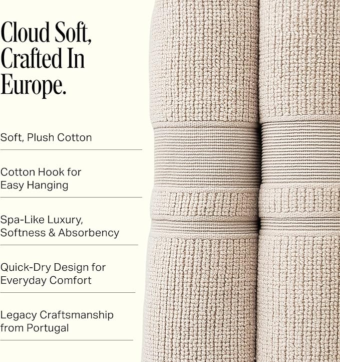 Preston Lane Douro Hand Towel Set – 2 Pack Luxury Cotton Towels, Ultra Soft & Absorbent, Quick-Dry Spa-Quality Bathroom Towels, Made in Portugal, Clay