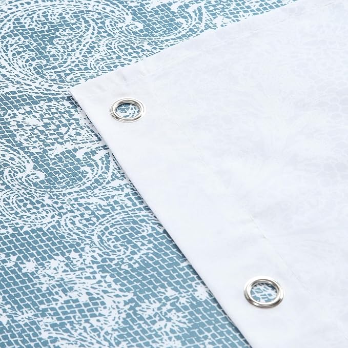 78 Inch Long Shower Curtain - Chantilly Lace Design, Heavyweight Polyester, Storm Blue to White Ombre, 72" W x 78" H
