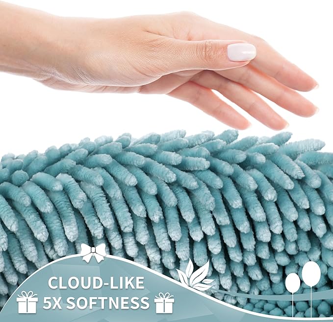 Yimobra Long Bathroom Rugs Runner 60x24 Inch, Extra Thick Soft Absorbent Chenille Bath Mat, Non Slip Machine Washable, Quick Dry Bath Rugs for Bathroom Floor, Tub and Shower, Greyish Blue