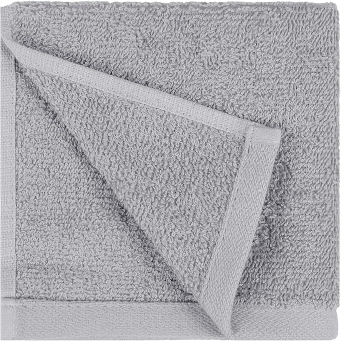Amazon Basics Fast Drying Cotton Washcloths for Bathroom, Machine Washable, Extra Absorbent, 12 x 12 in, Gray, 24-Pack