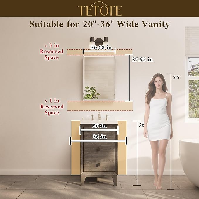 TETOTE 20 x 28 Medicine Cabinet with Mirror with Tempered Beveled Mirror Silver Medicine Cabinet Aluminum Cabinet DTC Hinges, Stepless Adjustable Shelves, Recessed/Surface-Mounted