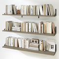 Fun Memories Extra Long Floating Wall Shelves, 48 x 8 Inches, Set of 3 Large Wood Floating Bookshelves with Metal Brackets for Storage & Display (Grey)