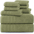 Casa Platino 100% Cotton 8 Piece Bath Towel Set - Ring Spun, Quick Dry, Super Soft & Highly Absorbent - 2 Bath, 4 Washcloths, 2 Bathroom Hand Towels - Hotel Quality Bathroom Towel Set - Oil Green