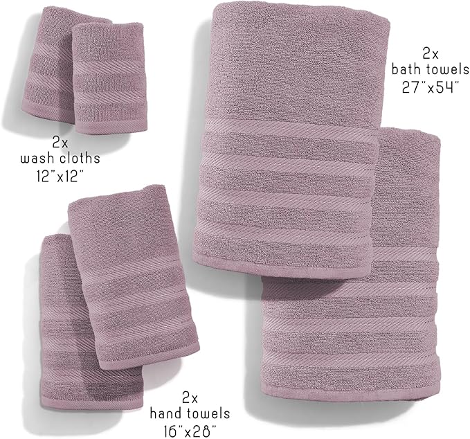 Hearth & Harbor Bath Towels for Bathroom - 100% Ring Spun Cotton Luxury Bathroom Towels - Soft & Highly Absorbent Bath Towels Set, 6 Piece Set, Dusty Purple