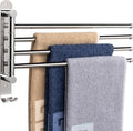 NearMoon Swivel Towel Rack, 13.8" Thicken 304 Stainless Steel 4-Arm Towel Bar, Space Saving Wall Mounted Towel Holder with Hook, Rustproof Swing Out Towel Hanger for Bathroom, Kitchen (Chrome Finish)