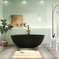 65" Premium Matte Black Solid Surface Freestanding Bath Tub, Oval Stone Resin Tub with Overflow and Pop-up Drain