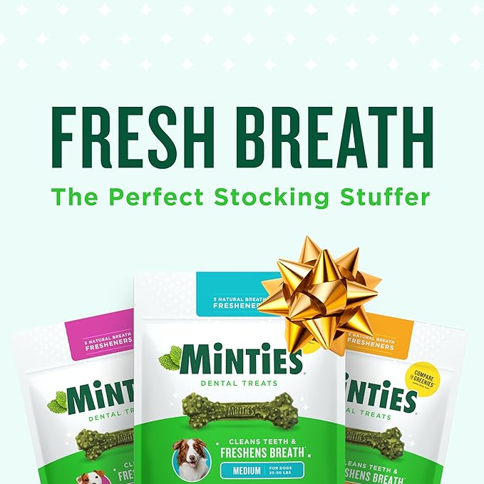 Minties Dental Chews for Dogs, 12 Count, Vet-Recommended Mint-Flavored Treats for Large Dogs Over 50 lbs, Dental Bones Clean Teeth, Fight Bad Breath, and Removes Plaque and Tartar