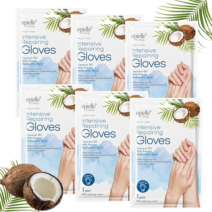 Epielle Intensive Repairing Hand Mask 6 Pairs, Deep Moisturizing Gloves for Dry, Cracked Hands, Self Care Gifts for Women, Spa Kit, Stocking Stuffers, Thanksgiving Essentials