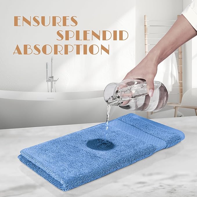 White Classic Light Blue Hand Towels for Bathroom [6 Pack] Cotton Hand Towel Bulk for Gym, Kitchen and Spa, 16x27 Inches Soft Highly Absorbent Quick Dry Terry Salon Towels