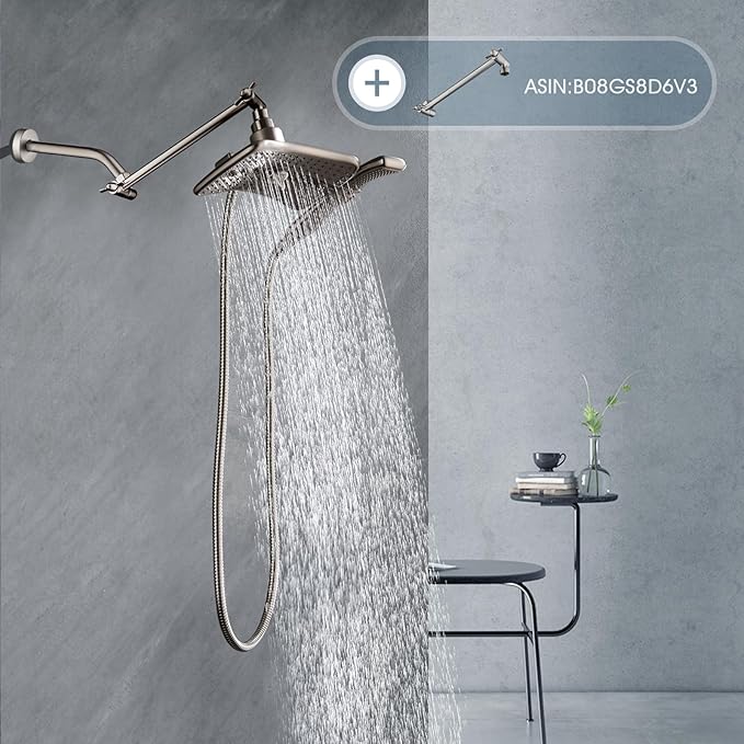 BRIGHT SHOWERS Shower Arm with Flange 10 Inches Solid Brass Shower Head Extension Arm, Wall Mounted Shower Pipe Arm for Rainfall Shower Head and Handheld Showerhead, Brushed Nickel