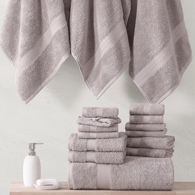 Lane Linen Everyday Luxury Bath Towels Set - 24 PCs - 100% Ring Spun Cotton Towels Set - Durable, Ultra Soft, Absorbent & Long Lasting Towels For Family - Housewarming Gift - Fade Resistant - Platinum