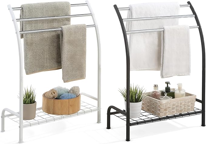 SunnyPoint Freestanding 3 Hanging Bar Towel Rack with Bottom Shelf (BLK)