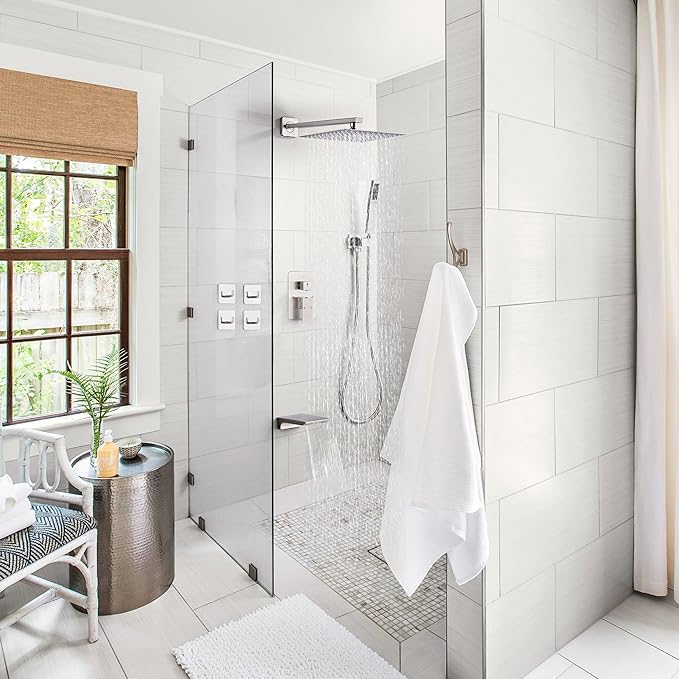 Shower Faucet Set Complete with Tub Spout Shower System Wall Mounted with 12 inch Rainfall Shower Head and Handheld Shower Rain Shower Combo for Bathroom, Brushed Nickel