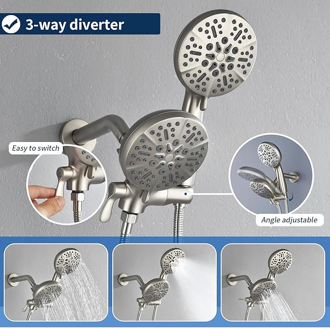 2 Handles Shower Faucet Set with Tub Spout Bathtub Shower Faucet Combo Set Shower System Complete Tub and Shower Trim Kit Brushed Nickel Wall Mounted Shower Fixtures