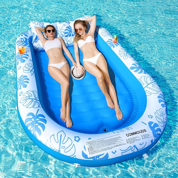 Inflatable Tanning Pool Lounger Float with Cervical Pillow - Pool Floats Adult for Sunbathing, Backyard, Pool Party - Inflate Ball Pit for Babies - Kids Swimming Pool Bed