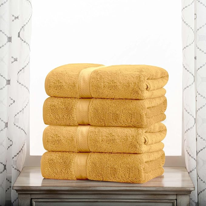 BLUENILEMILLS Madison Egyptian Cotton Bath Towels, Towel Set for Bathroom, Shower, 800 GSM, Bathroom Decor, Highly Absorbent and Ultra-Soft Towels, Bath Essentials, Towels, Set of 4, Gold