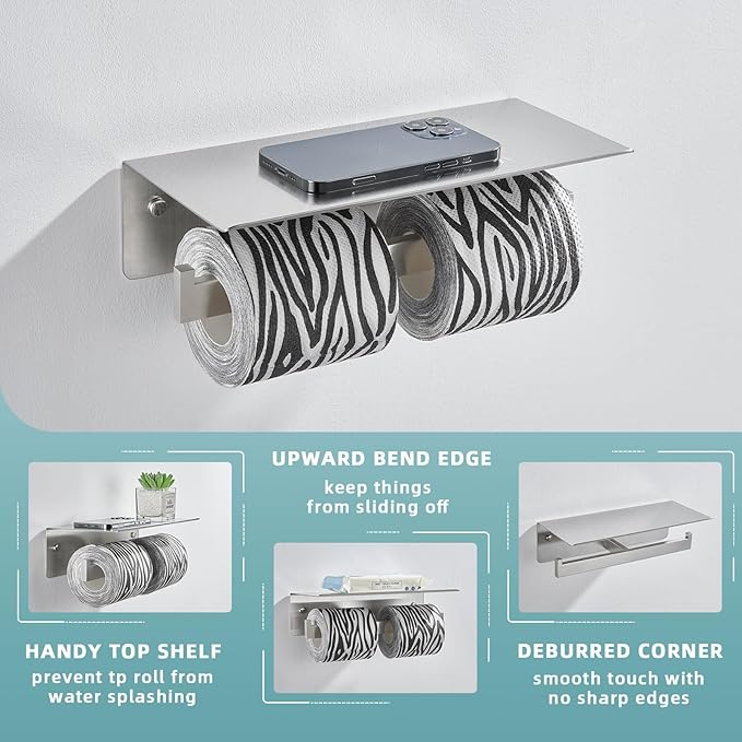 Angle Simple Bathroom Toilet Paper Holder, SUS 304 Stainless Steel Toilet Tissue Roll Holder with Storage Shelf, Wall Mount