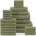 Casa Platino 100% Mercerized Cotton Bathroom Towel Set - 8 Pieces, Hotel Quality - Soft & Highly Absorbent - Ring Spun - 2 Large Bath Towels, 4 Washcloths, 2 Hand Towels - Family Pack - Oil Green