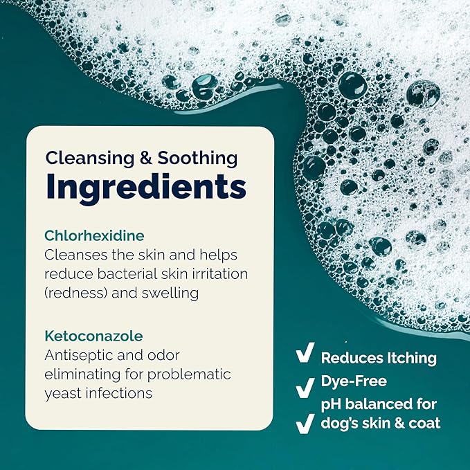 Vetnique Dermabliss Advanced Vet Strength Chlorhexidine for Dogs - Antibacterial Medicated Dog Shampoo - for Skin Infections & Irritation, Hot Spots & Redness Relief (Medicated Shampoo, 16oz)