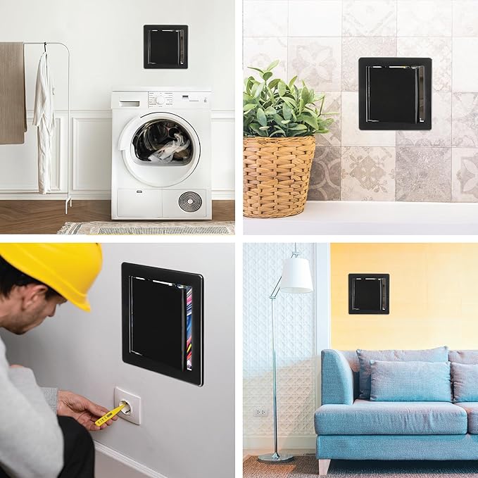 6" x 6" Black Plastic Access Panel. Service Shaft Door Panel. Plumbing, Electricity, Heating, Alarm Wall Access Panel for Drywall. Bathroom Services Access Hole Cover.