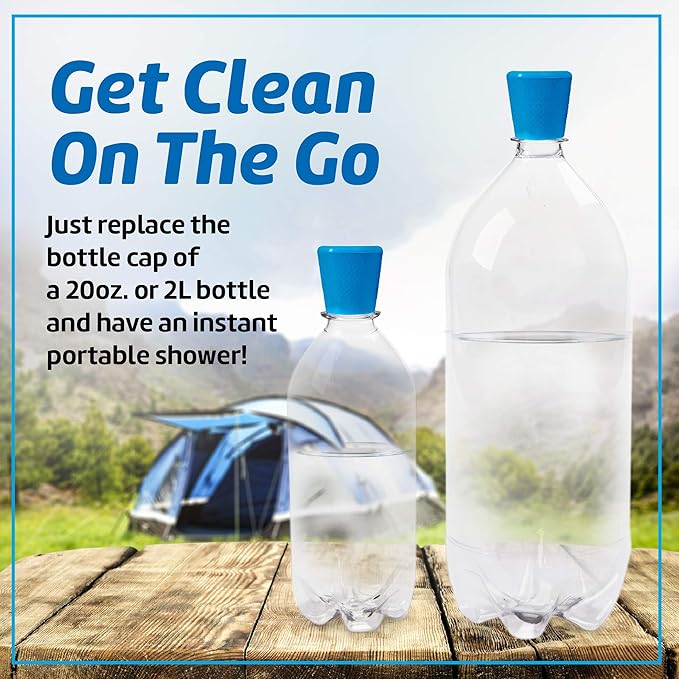 Impresa Water Bottle Attachment Shower Sprinkler Cap - Blue Silicone, 2-Pack, Fits 16oz-2L - Water Bottle Rinse Cap for Sand & Dirt Removal - for Camping & Hiking
