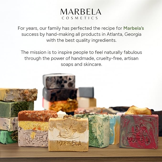 Marbela Cosmetics Clay and Rosemary Handmade Soap Bar - Made in USA, Vegan Friendly, Palm Oil Free, Natural Bar Soap - Gentle Face & Body Soap for Daily Skin Care, Moisturizing & Nourishing - 3.5 oz