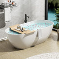 Abruzzo 63" Freestanding Bathtub Solid Surface - Oval Stone Resin Soaking Tub with Overflow & Pop-Up Drain, cUPC Certified Matte White, Heavy Duty for Modern Bathroom