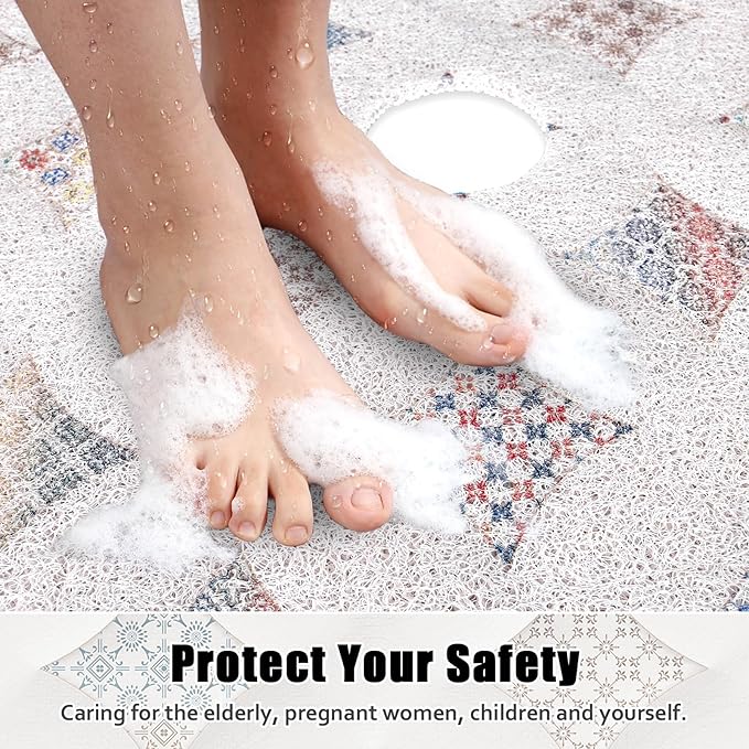 Square Shower Mat Non Slip: 27x27 Inch Extra Large Shower Floor Mat with Drain Hole in Middle - Soft PVC Loofah Bath Mat for Shower - Anti Slip Shower Stall Mat for Elderly and Kids