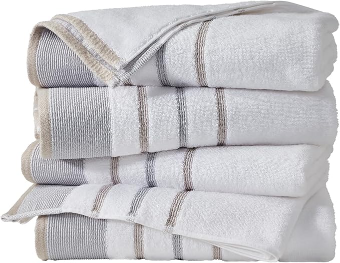 Great Bay Home Decorative Bath Towel Set - Luxury Cotton 4 Pack 54x27 Bath Towel Set - Luxurious, Ultra-Soft, Durable Towels for Bathroom Decor (Glacier Grey/Cappuccino)