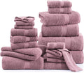LANE LINEN Bathroom Towels Set - 24 PCs - 100% Ring Spun Cotton - Quick Dry, Soft & Absorbent - 4 Bath, 4 Fingertip, 6 Hand Towel, 8 Washcloths, 2 Bath Sheets - Towels for Regular Use - Wistful Mauve