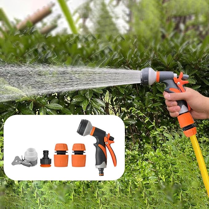 Hose Nozzle - Water Spray Attachment, 8 Adjustable Watering Patterns with Comfortable Grip, Durable Design with Easy Use, Garden and Car Accessory for Washing Vehicles, Showering Pets