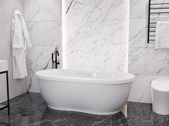 ANZZI Freestanding Tub 36" x 71", Whirlpool and Air Bath Tub in White, Aromatherapy, Whirpool Jetted, 6 ft., Lori Series (FT-AZ102)
