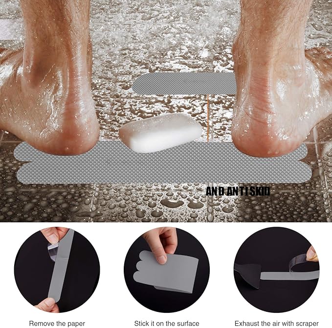 Anti Slip Shower Stickers, Safety Bathtub Strips Adhesive Decals with Premium Scraper for Bath Tub Shower Stairs Ladders Boats